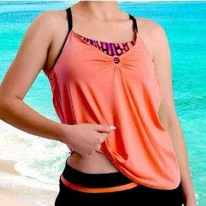 ZeroXposur ~ R$94 NEW Tankini Swim Suit Top ~ Size S ~ UPF 30+ Neon Orange